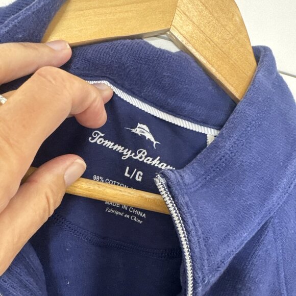 Tommy Bahama Blue Full Zip Sweater | Women's Large Round Neck - Picture 3 of 16